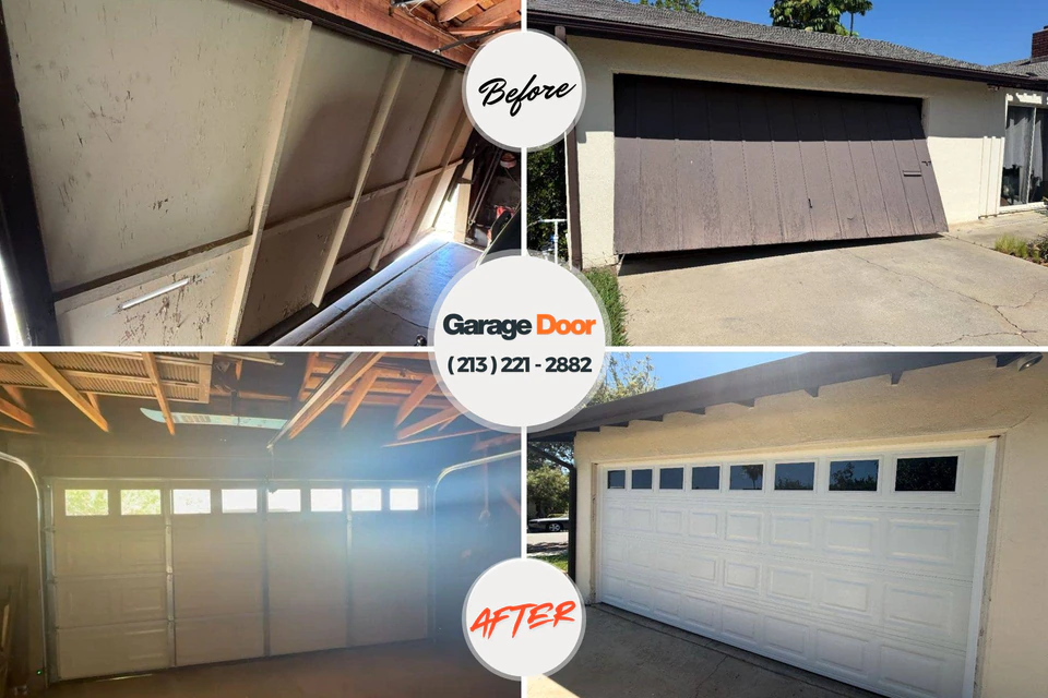 Before and after: garage door repair Four Oaks, NC